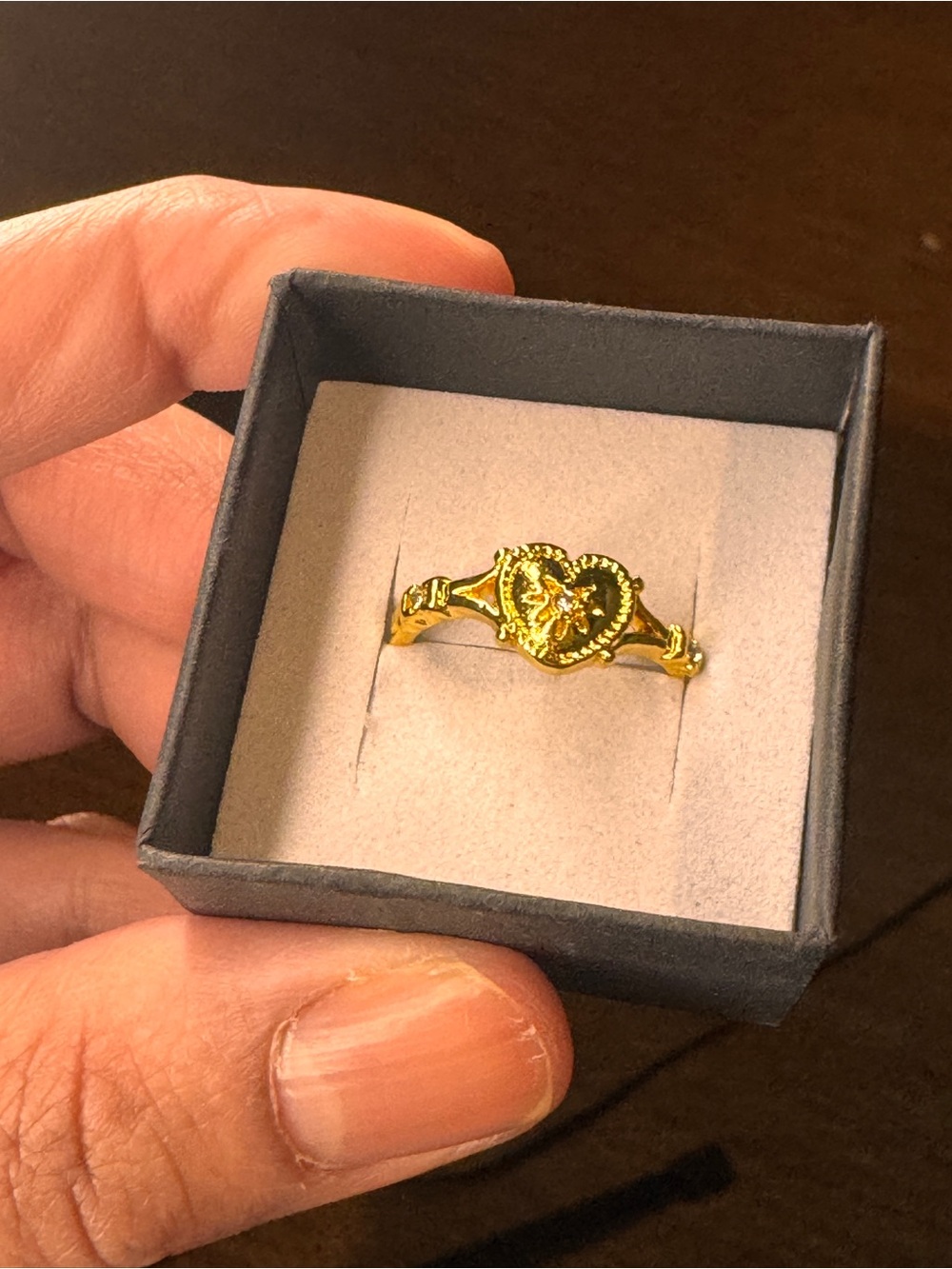 Gold Heart Floral Accent Ring - Women's Jewelry fashion jewelry size 7